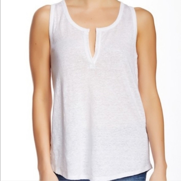 Vince Split Neck Racerback White Linen Tank Top Women's XS Summer Casual EUC - Picture 3 of 8